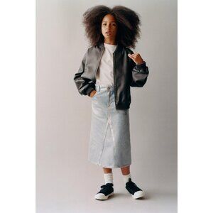 NWOT Zara blue denim silver metallic skirt, Size 13-14 years